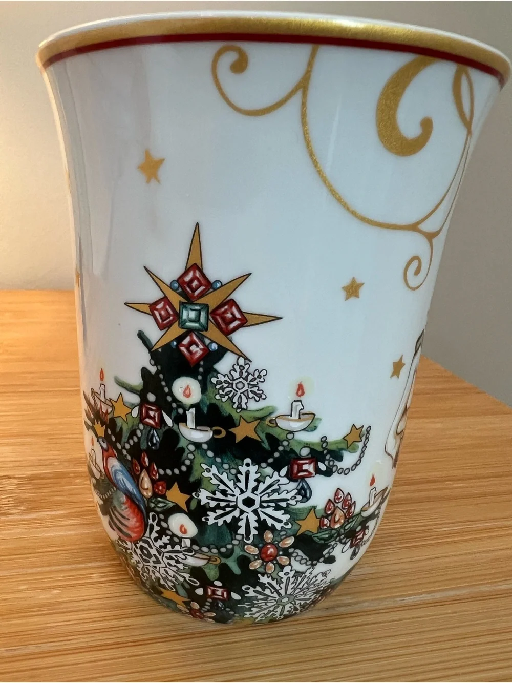 William Sonoma Holiday Ceramic Vase with Gold Accents - White and Green